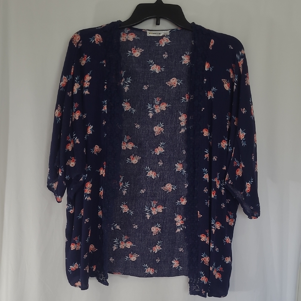 Society Floral Kimono Style Top in Navy and Pink